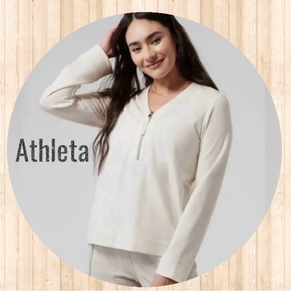 ATHLETA Eastbound Half-Zip Sweatshirt, NWOT, Wmns  size L, off-white cream